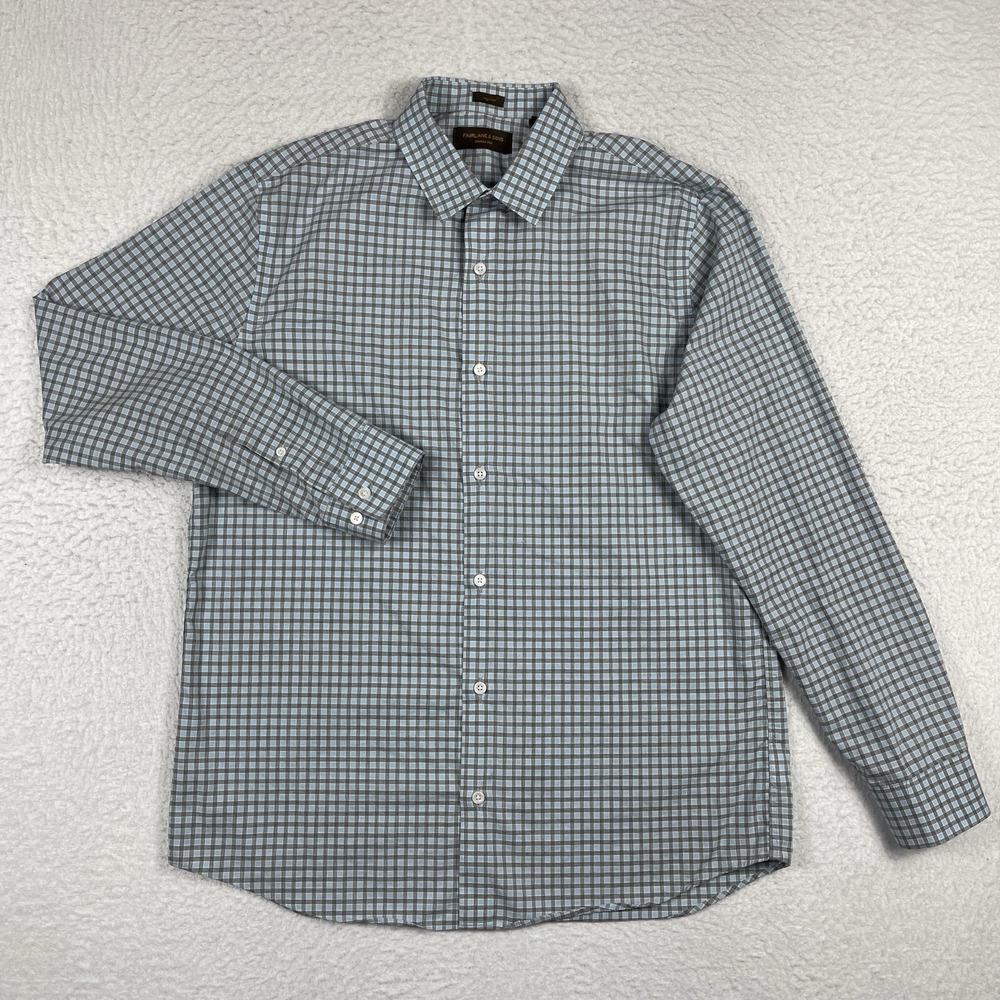 Fairlane & Sons Shirt Mens‎ Large Blue Plaid Wrinkle Free Casual Preppy Workwear